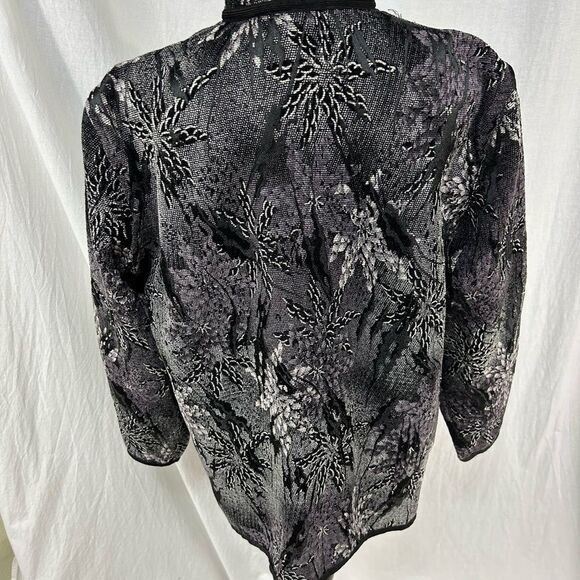 Coldwater Creek size Large Elegant Black Jacket brocade print reversible silver - Picture 7 of 12